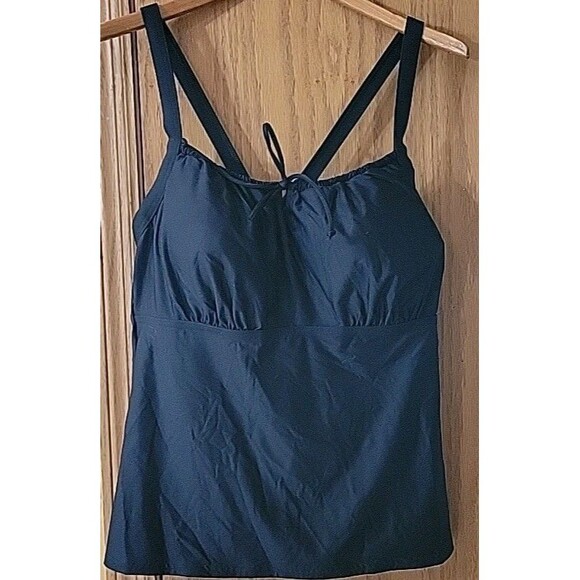 Lands' End Swim Top Black 16W Cross Back Tankini 1X Solid Womens S56 - Picture 1 of 8